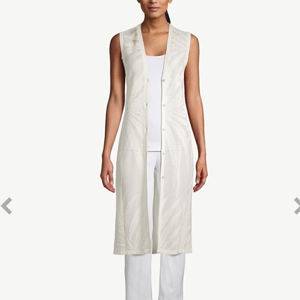 NWT Chico's Sleeveless Palm-Stitch Long Sweater Vest, Size 2 (US SIze 12/Large)